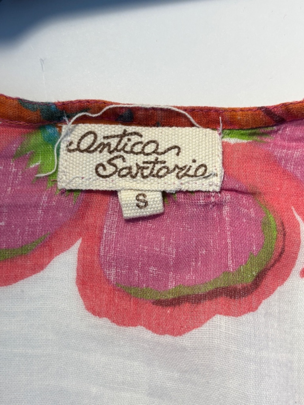 Antica Sartoria Floral Boho Tunic Top Bell Sleeve Cotton White Small - Picture 7 of 12